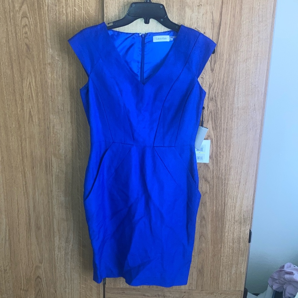 Calvin Klein Blue V-Neck Sheath Dress